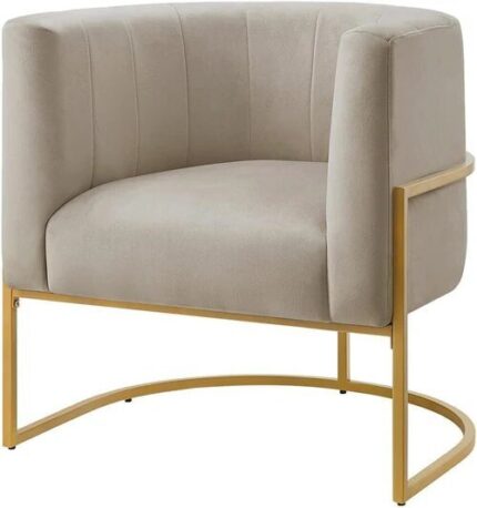 Round Chair with Velvet Cover Beige Dining Chair